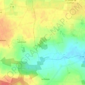 Mapa topográfico Landier de sur le Rocher, altitude, relevo