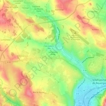 Mapa topográfico Les Imberts Hauts, altitude, relevo