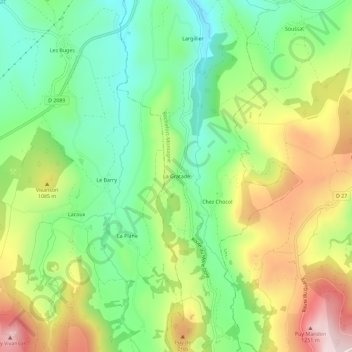 Mapa topográfico La Gratade, altitude, relevo