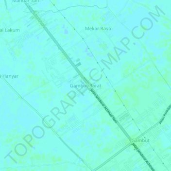 Mapa topográfico Gambut Barat, altitude, relevo