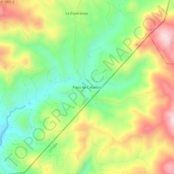 Mapa topográfico Paso de Caballos, altitude, relevo