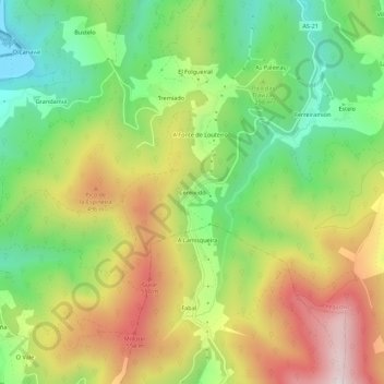 Mapa topográfico Cereixido, altitude, relevo