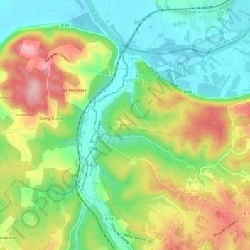Mapa topográfico Travail, altitude, relevo
