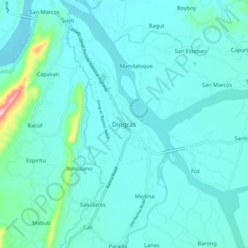 Mapa topográfico Dingras, altitude, relevo