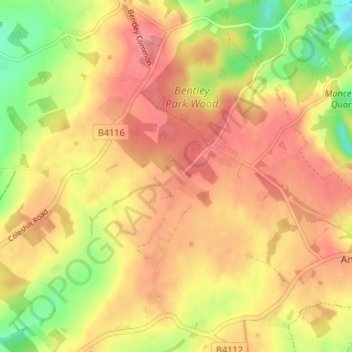 Mapa topográfico Birchley Heath, altitude, relevo