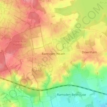 Mapa topográfico Ramsden Heath, altitude, relevo