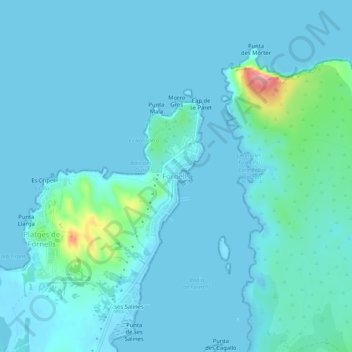 Mapa topográfico Fornells, altitude, relevo