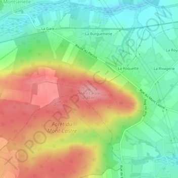 Mapa topográfico Mont Castre, altitude, relevo