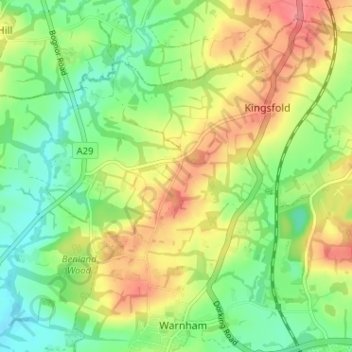 Mapa topográfico Winterfold, altitude, relevo