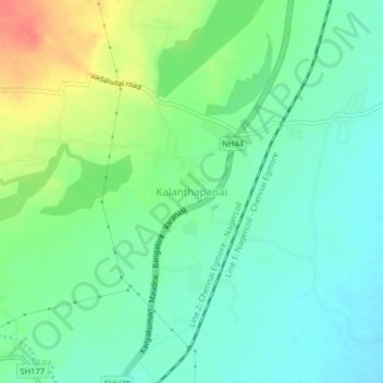 Mapa topográfico Kalanthapanai, altitude, relevo