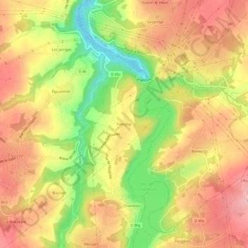 Mapa topográfico Fressine, altitude, relevo