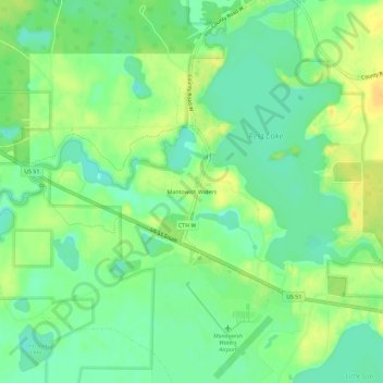 Mapa topográfico Mantowish Waters, altitude, relevo