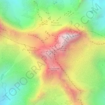 Mapa topográfico Pico Simón Bolívar, altitude, relevo