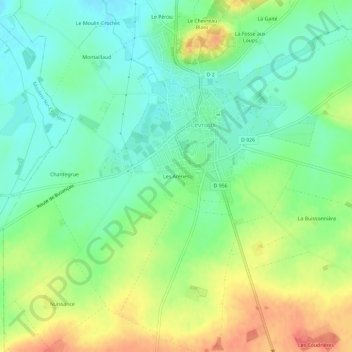 Mapa topográfico Les Arènes, altitude, relevo