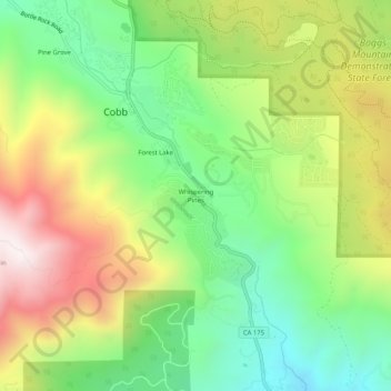 Mapa topográfico Whispering Pines, altitude, relevo