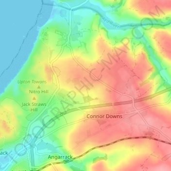 Mapa topográfico Trevarnon, altitude, relevo