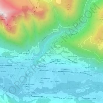 Mapa topográfico Avonnex, altitude, relevo