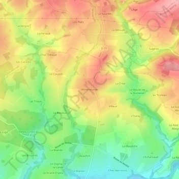 Mapa topográfico Montmeunier, altitude, relevo