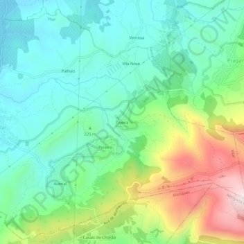 Mapa topográfico Tojeira, altitude, relevo