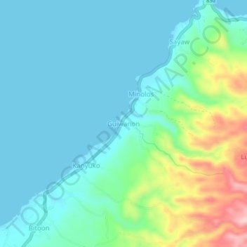 Mapa topográfico Guiwanon, altitude, relevo
