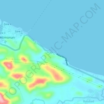 Mapa topográfico Angeles, altitude, relevo