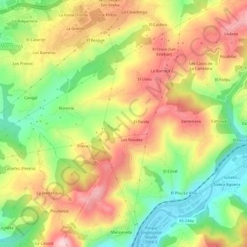 Mapa topográfico Pederne, altitude, relevo