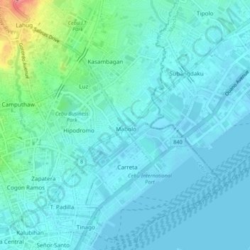 Mapa topográfico Mabolo, altitude, relevo
