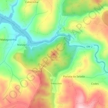Mapa topográfico Matagosa, altitude, relevo