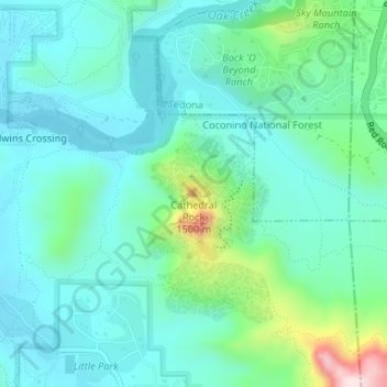 Mapa topográfico Cathedral Rock, altitude, relevo
