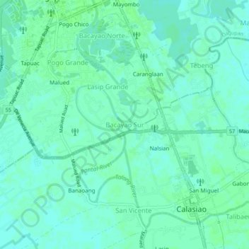 Mapa topográfico Bacayao Sur, altitude, relevo