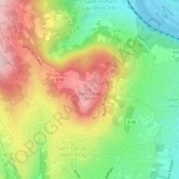 Mapa topográfico Mont Cindre, altitude, relevo