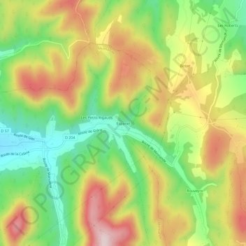 Mapa topográfico Espenel, altitude, relevo