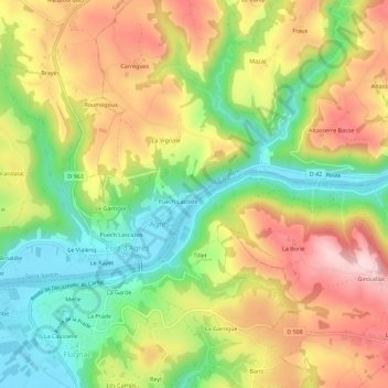 Mapa topográfico Bellevue, altitude, relevo