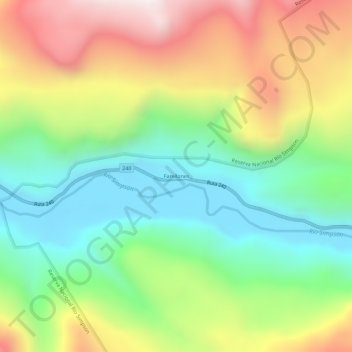 Mapa topográfico Farellones, altitude, relevo