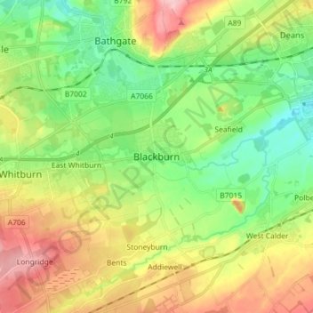 Mapa topográfico Blackburn, altitude, relevo