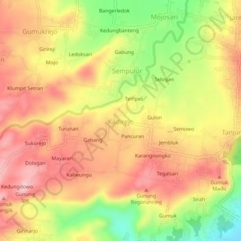 Mapa topográfico Kadirejo, altitude, relevo