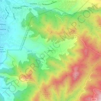 Mapa topográfico Gaiano, altitude, relevo