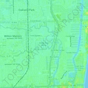 Mapa topográfico Middle River Manor, altitude, relevo