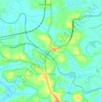 Mapa topográfico Kollakadavu, altitude, relevo