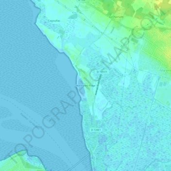 Mapa topográfico Marennes-Plage, altitude, relevo