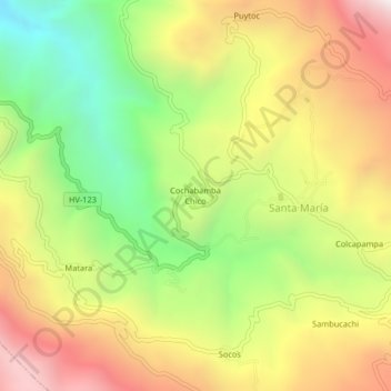 Mapa topográfico Cochabamba Chico, altitude, relevo