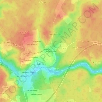 Mapa topográfico La Rouchouze, altitude, relevo
