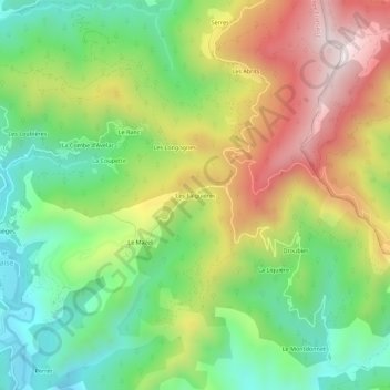 Mapa topográfico Les Falguières, altitude, relevo