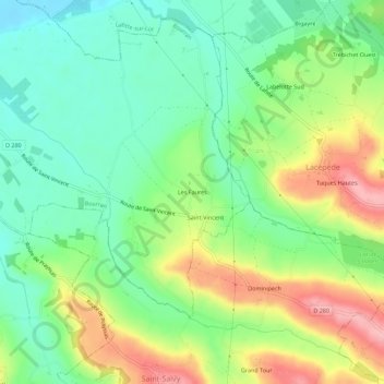 Mapa topográfico Les Faures, altitude, relevo