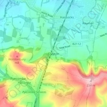 Mapa topográfico Clayton, altitude, relevo