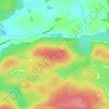 Mapa topográfico Jack's Ridge, altitude, relevo