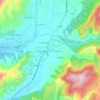 Mapa topográfico La Cassette, altitude, relevo
