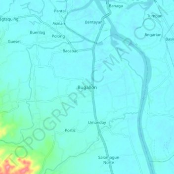 Mapa topográfico Bugallon, altitude, relevo
