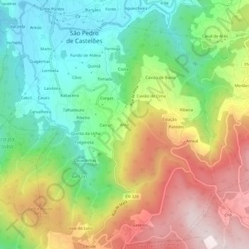 Mapa topográfico Areal, altitude, relevo