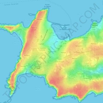 Mapa topográfico Le Cosquer, altitude, relevo
